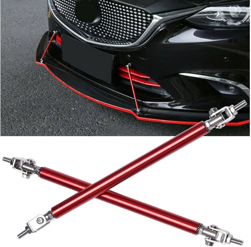 Auto MT Red 8"11" Strut-Rod Adjustable Front Bumper-Lip Splitter Diffuser Universal Car Car Flywheel