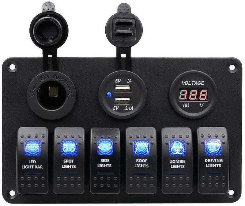 Auto MT 6 GANG ROCKER SWITCH PANEL CIRCUIT LED BREAKER+VOLTMETER+2 USB SOCKETS Car Flywheel