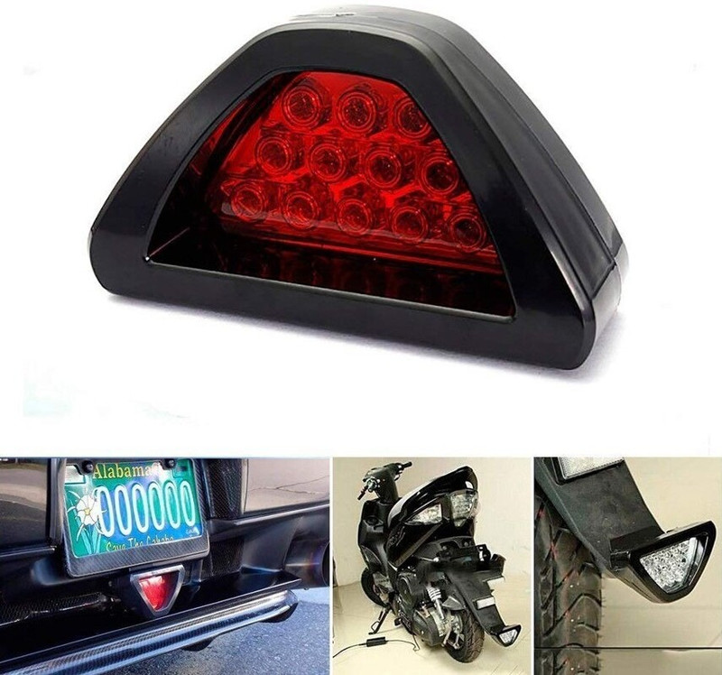 Auto MT RED Triangle Rear Brake light Universal Bike, Car Waterproof 12V 12 LED. Spring Leaf(Car)
