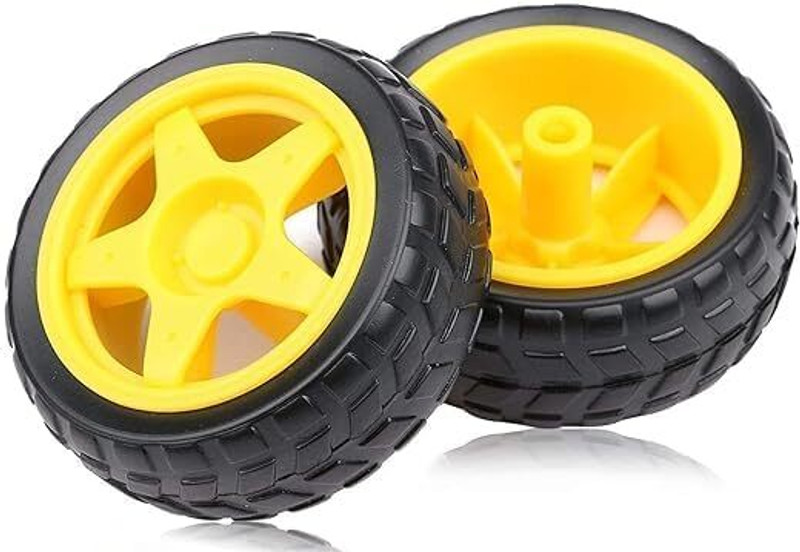 SP Electron Robot Durable Rubber Tyre Yellow wheel 65mmX30mm for BO DC Motor (Pack of 2) Vehicle Starter Motor