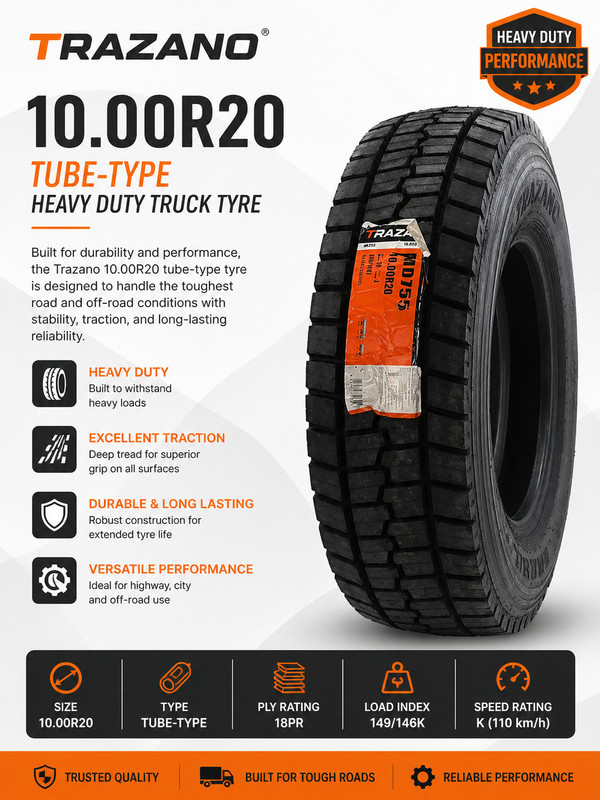 Trazano 10.00R20 MD755(no tube or flap in the package) 4 Wheeler Tyre(10.00R20, Tube Type)