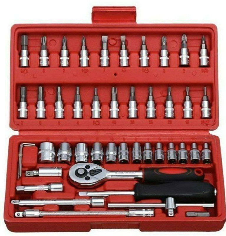 ravya enterprises 46 in 1 Pcs Tool Kit | Socket Wrench Set, Spanner Set & Screwdriver Kit Vehicle Tool Kit