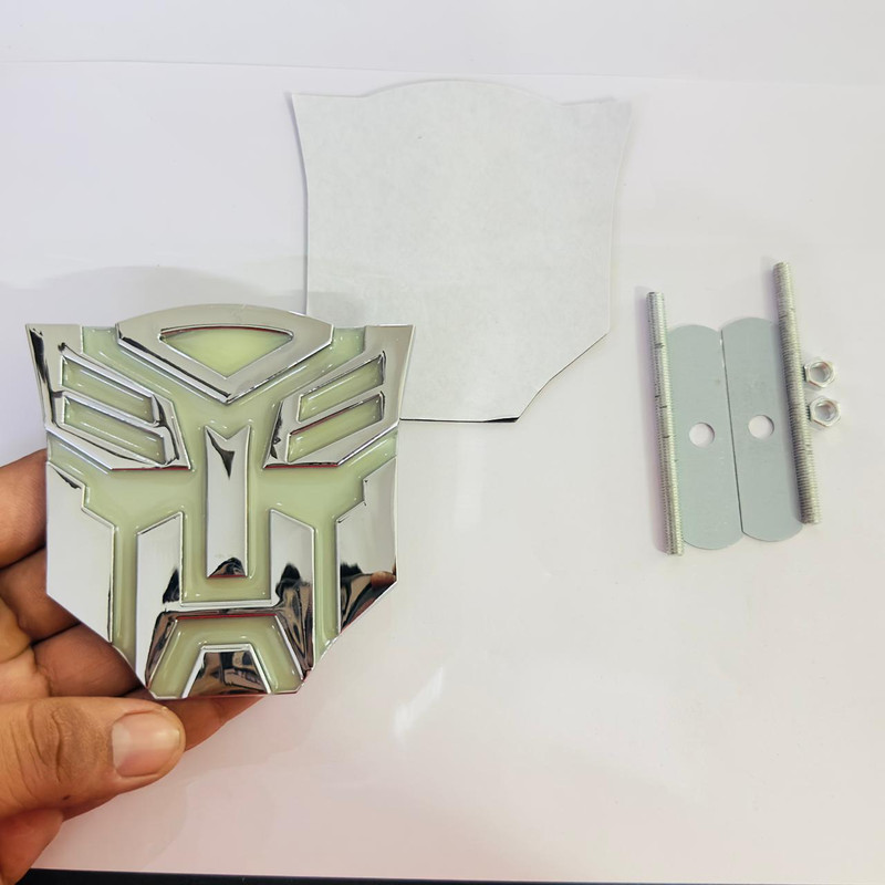 Auto MT Transformer Silver Grill Metal Logo 9.2cmx9.2cm 3D-Badge Sticker for Car&Bike. Car Flywheel