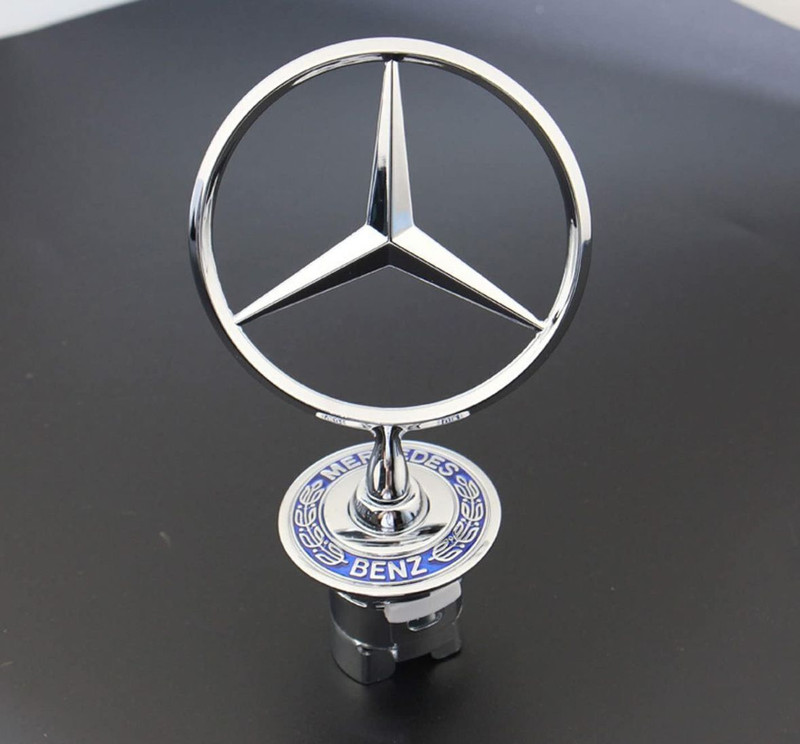 Auto MT Silver-Blue Mercedes Star Emblem Benz Zinc Alloy Front Hood Ornament Badge Logo Vehicle Tool Kit