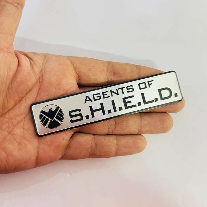 Auto MT Black Marvel long Metal Agents of Shield Sticker 12cmx2.5cm Car Bike sticker Car Flywheel
