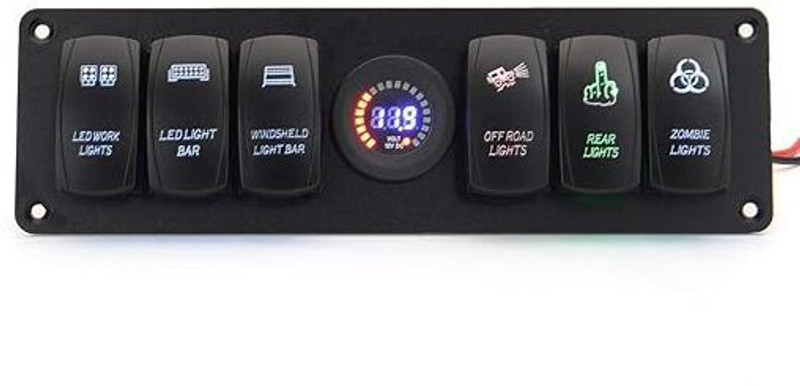 Auto MT 12-24V 6 Gang Waterproof Rocker Switch Panel Circuit Breaker LED Voltmtr For Car Vehicle Tool Kit