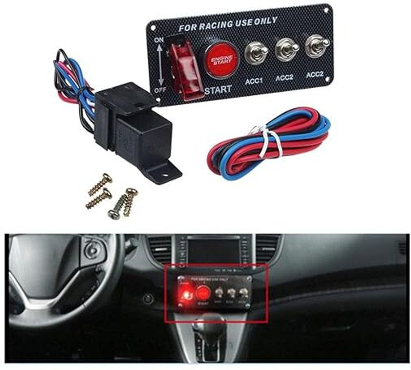Auto MT 12V 5IN1 Ignition Engine Switch Panel Carbon Fiber for Car/Boat/Truck/Yacht/Ship Car Flywheel