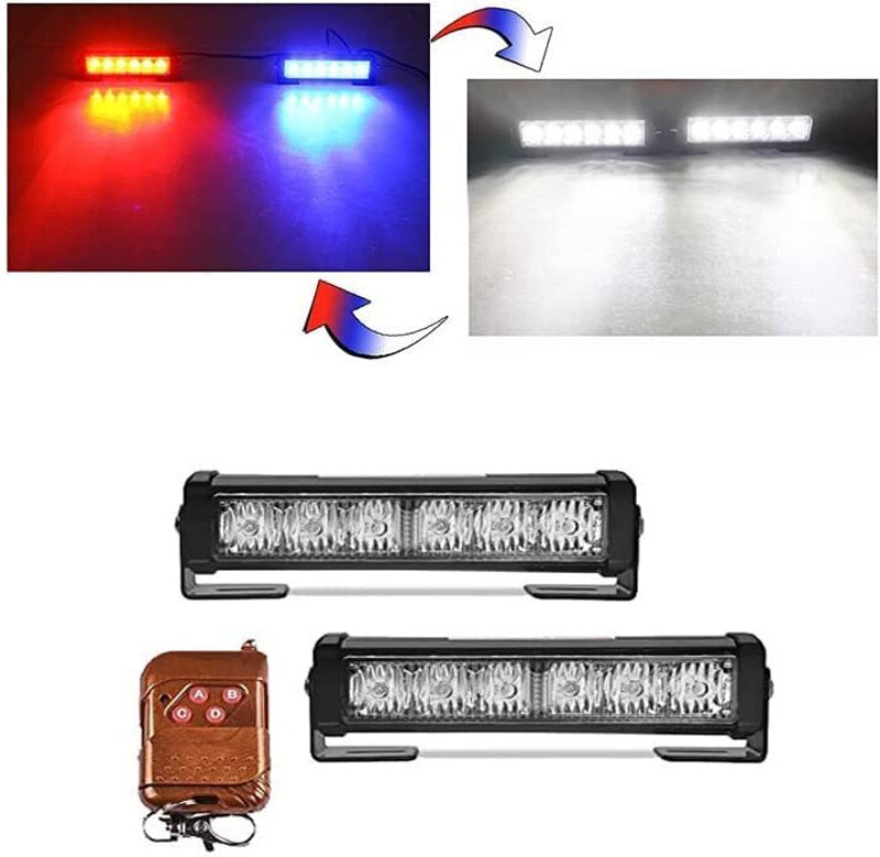 Auto MT 2COB 3IN1 LED BAR Strobe WHITE BLUE RED Light 6" 12V 40w/Pair LED Flasher Spring Leaf(Car, Motorbike, Truck, Van)