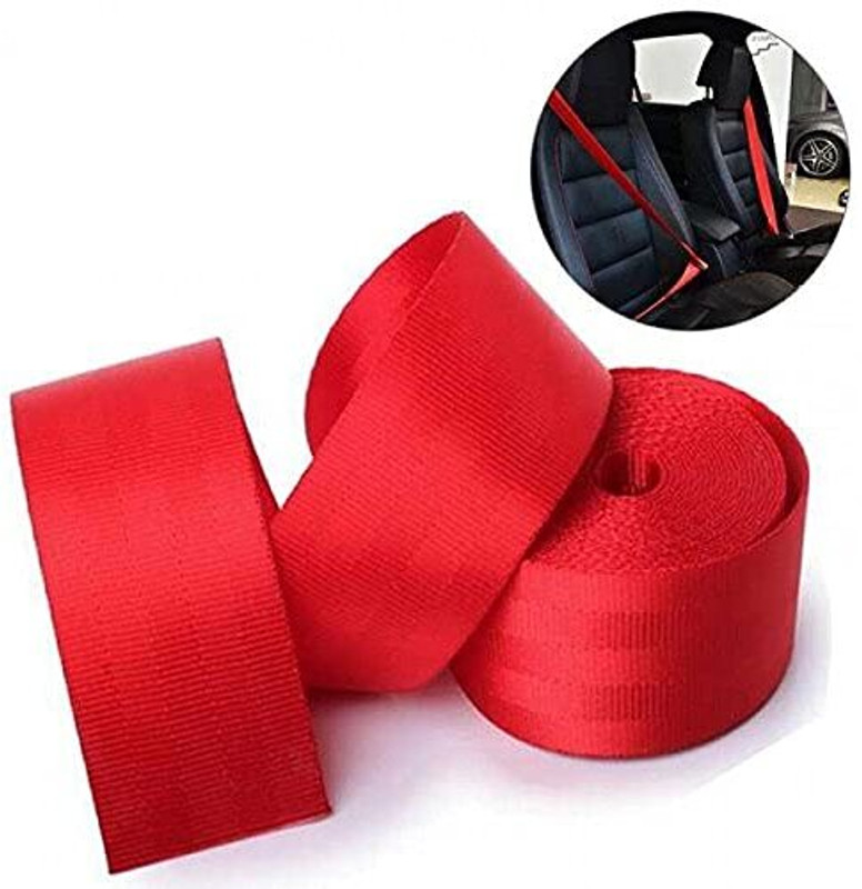 Auto MT Car RED Seat Belt 3.6M Webbing Safety Strap Seat Lap Retractable Nylon Kit Vehicle Tool Kit