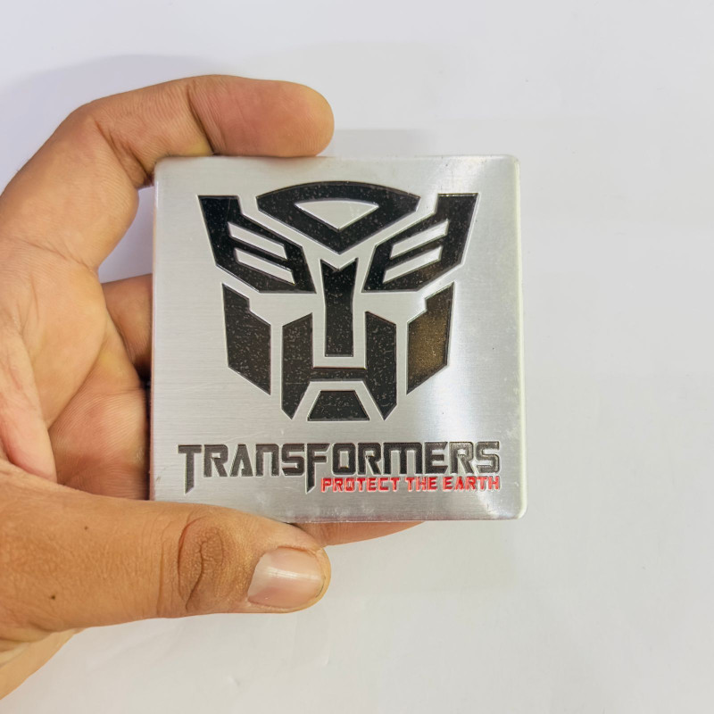 Auto MT Transformer Square Metal Sticker 8cmx8cm 3D Emblem Badge Logo for all Car&Bike. Car Flywheel