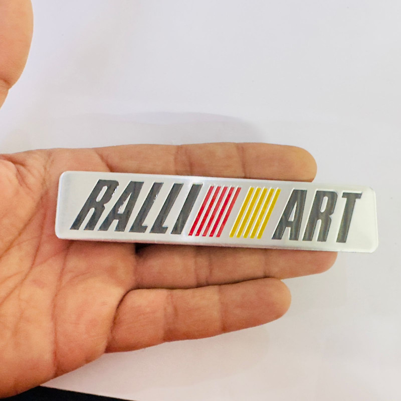 Auto MT (Silver-Black) RALLIART, Metal Sticker 12cmx 2.5cm for Car&Bike 3D Emblem Badge Car Flywheel