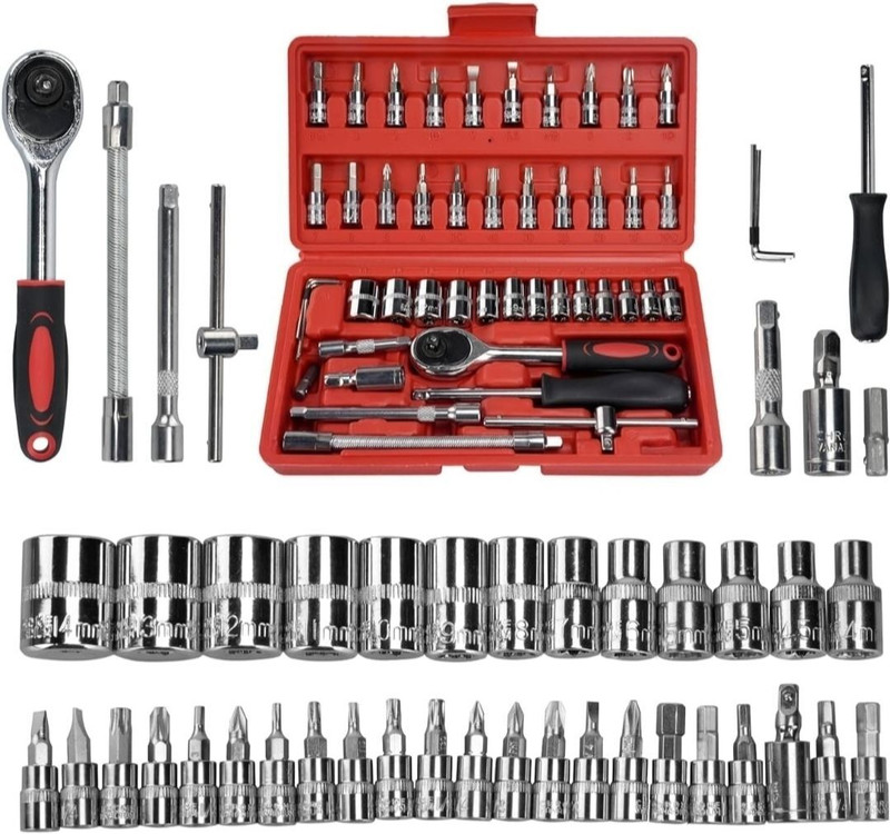 romj 46 In 1 Pcs Tool Kit For Home Use Spanner Set Socket Set Wrench Set Vehicle Tool Kit