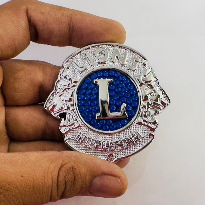 Auto MT Silver-Blue International Lion Logo (6cmx6.5cm) for Car & Bike Emblem 3D Logo Car Flywheel