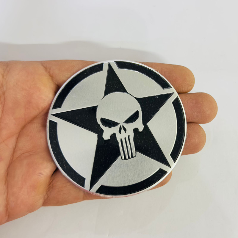 Auto MT (Punisher)-3D Metal (Chrome-Black) Logo for Car&Bike 7.5cmx7.5cm Emblem Sticker. Car Flywheel