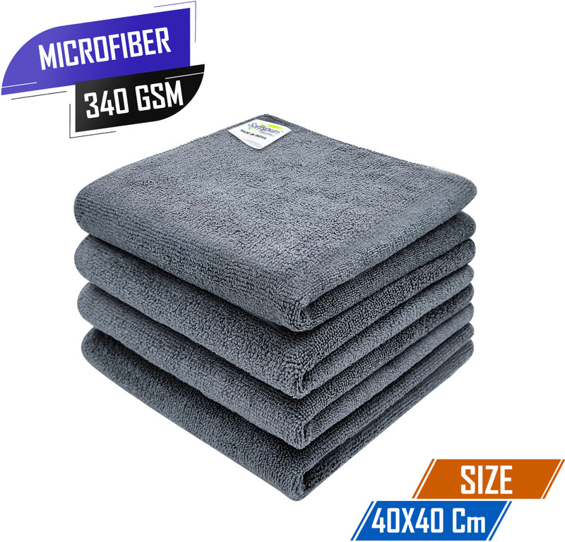 SOFTSPUN Microfiber Vehicle Washing Cloth(Pack Of 4, 340 GSM)