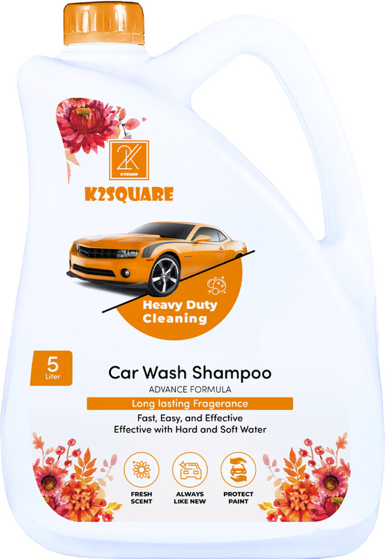 K2SQUARE Car wash shampoo, Safe for Cars, Trucks, Motorcycles, RVs & More(ORENGE) Car Washing Liquid(5000 ml)