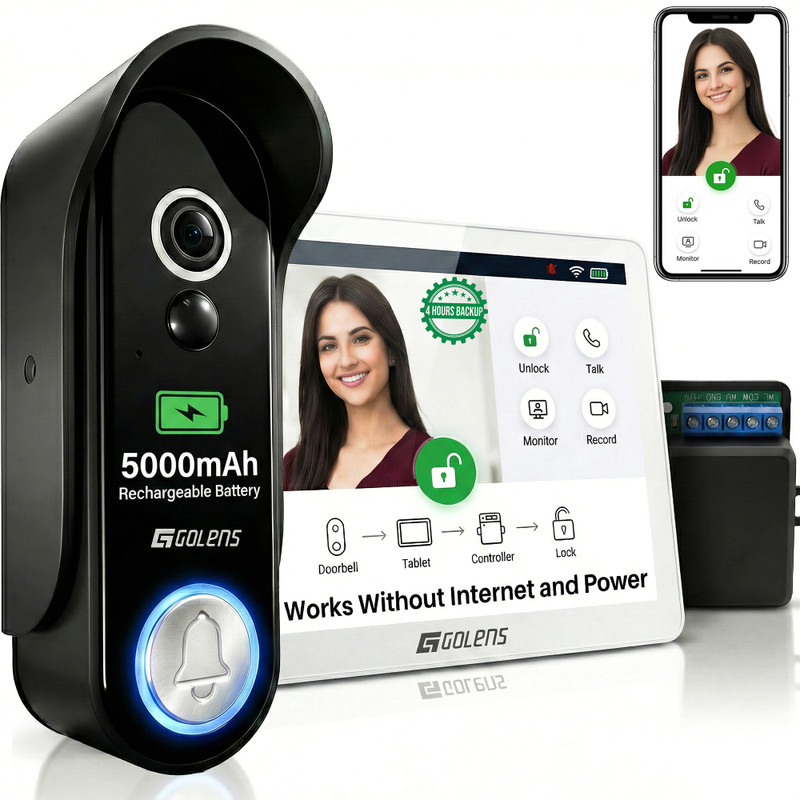 GOLENS DB1 Smart WiFi Doorbell | 8"HD Screen | 2-Way Talk | Motion Detect | App Support Video Door Phone(Wireless Single Way)