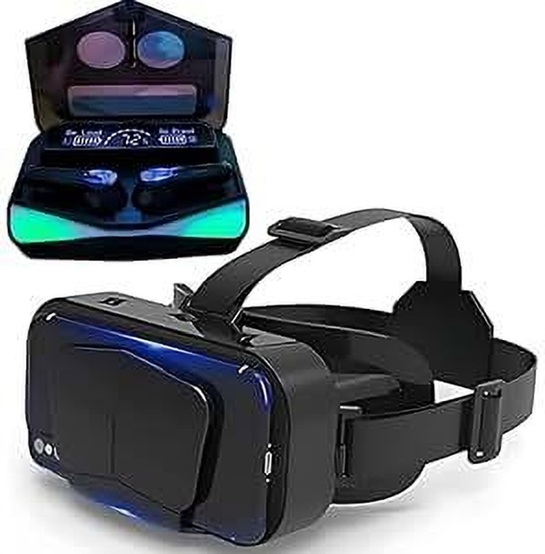 DRUMSTONE G10 3D VR Glasses: VR Headset for iPhone & Android + M28 Bluetooth Earbuds Video Glasses(Black)