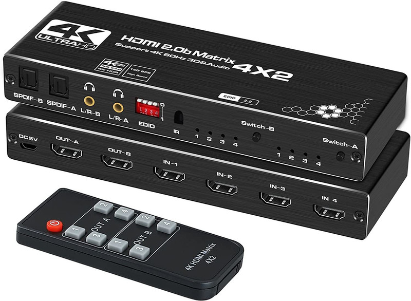 Tobo hdmi matrix switcher 4k 4x2 HDMI Matrix Switch Splitter EDID at 30Hz 32 inch Blu-ray Player(Black)
