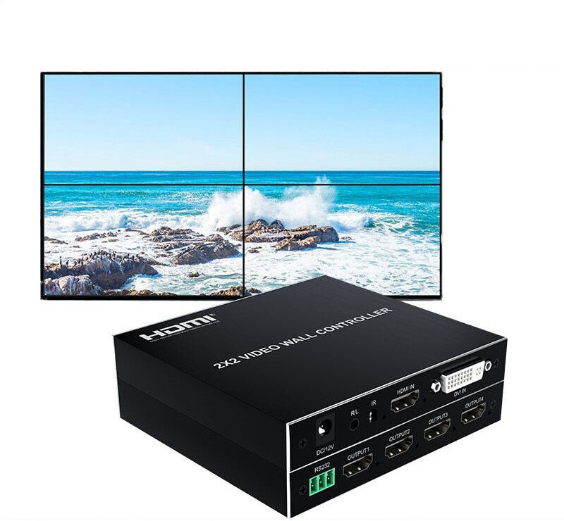 microware 1080P 2x2 Video Wall Controller 2x2 Screen Video Controller with 4 Output Ports 32 inch Blu-ray Player(Black)