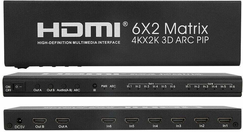 Tobo HDMI Matrix Switch, 6x2 Five Home Ultra HD 4K x 2K 6 in 2 Out HDMI True Matrix 32 inch Blu-ray Player(Black)