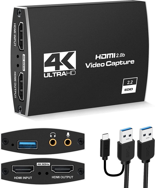Tobo Capture Card USB 3.0, 4K HDMI Video Capture Card to USB/Type-C with Microphone 32 inch Blu-ray Player(Black)