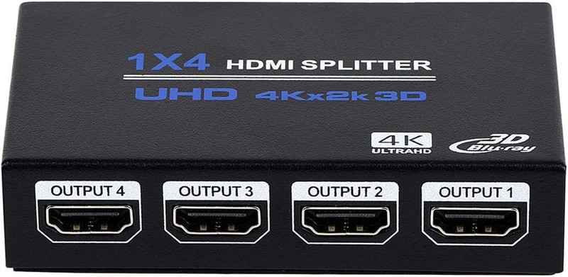 Etzin 1x4 HDMI Splitter, 1 in 4 Out HDMI Splitter Audio Video Distributor Box Support 0 inch Blu-ray Player(3D & 4K x 2K Compatible for HDTV, STB, DVD, PS3, Projector Etc)