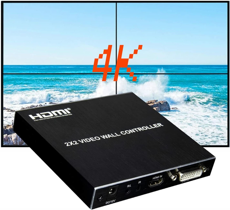 microware 2x2 HDMI Video Wall Controller Multi Screen 4 TV Splicing Box Splicer 180° Flip 32 inch Blu-ray Player(Black)