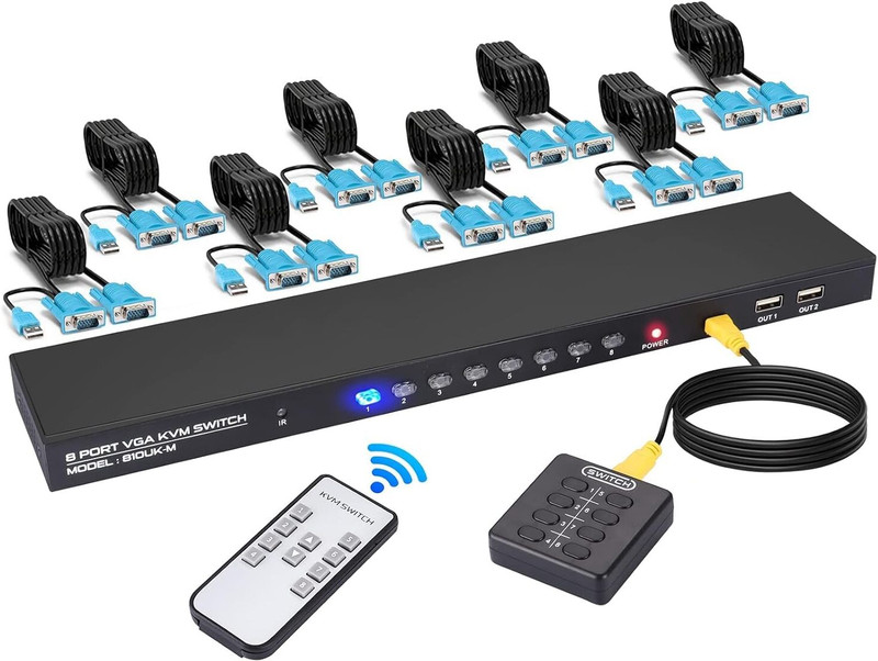 Tobo VGA KVM Switch 8 Ports Switch with Remote,USB Switcher 8 Computers TD-1437H 108 inch Blu-ray Player(Black)