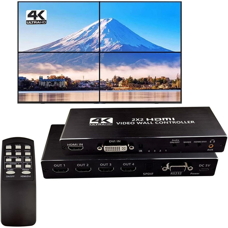 atdaraz 2x2 HDMI Video Wall Controller, 1080P@60Hz HDMI DVI TV Wall Processor with Audio 32 inch Blu-ray Player(Black)