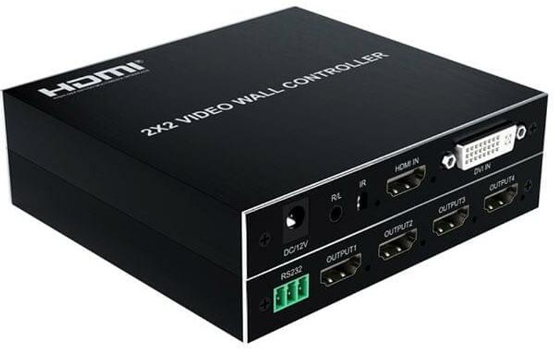 microware 1080P 2x2 Video Wall Controller with 4x1 Quad Screen and RS232 Control Media Streaming Device(Black)