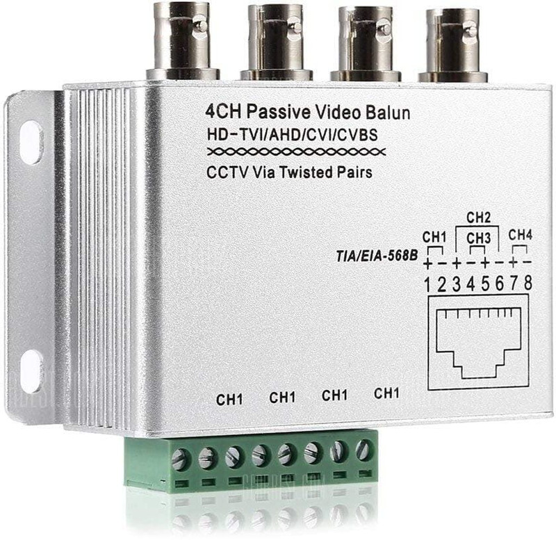 VOOCME 4 Channel Aluminium Alloy Shell Passive HD-CVI/TVI/AHD CCTV Camera 42 inch CD Player(Transceiver, BNC RJ45 UTP Video Balun, 720P/1080P 4 Channel -Silver)