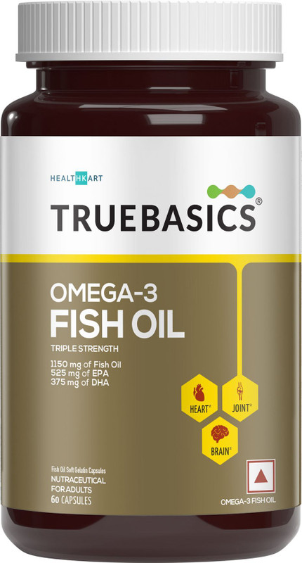 TRUEBASICS Omega 3 Fish Oil Triple Strength, 525mg EPA,375mg DHA(60 Capsules)