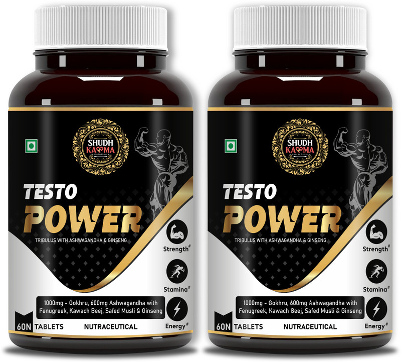 Shudh Kaama Testo Power Natural Testosterone Booster for Men | Strength Stamina & Endurance(2 x 60 Tablets)