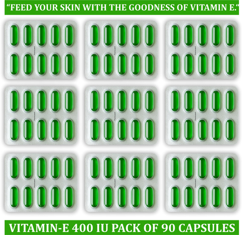 PHARMAZAIN LIFE SCIENCES Vitamin E 400 IU Face Hair Pimple Glowing Skin & hair care(90 Capsules)