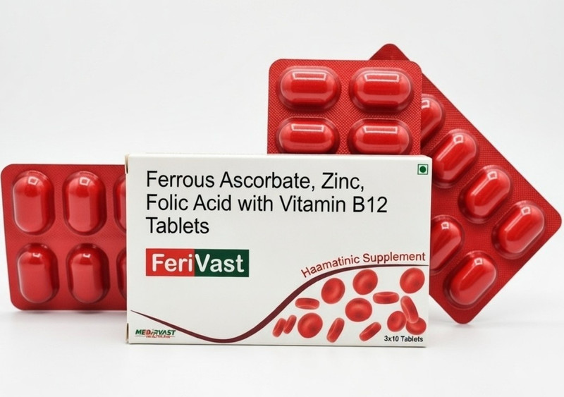 Medirvast Healthcare Ferivast-Iron with Zinc, Vitamin B9 and B12(30 Tablets)