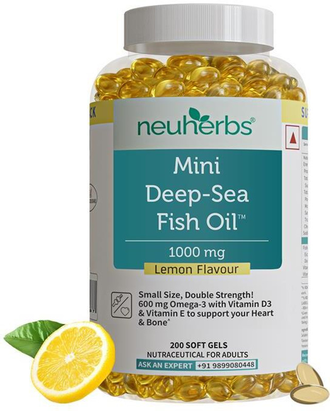 Neuherbs Mini Deep Sea Omega 3 Fish Oil 1000mg, EPA- 360mg, DHA- 240mg For Heart & Brain(200 No)