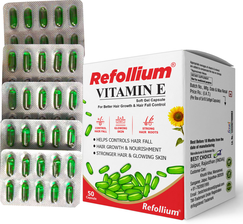 Refollium Vitamin E for Glowing Skin & Stronger Hair(50 No)