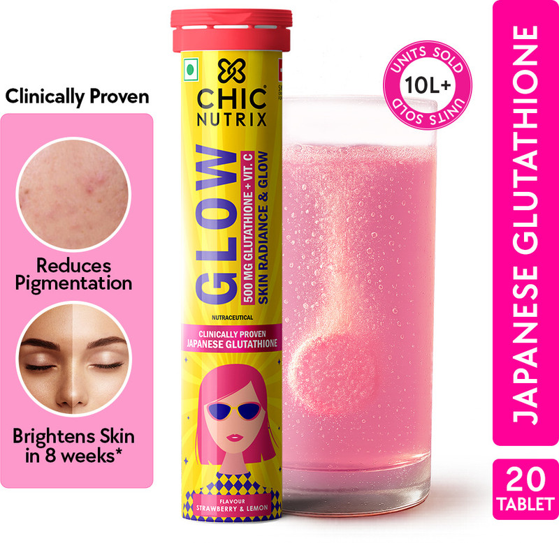 Chicnutrix Glow - 500mg Japanese Glutathione & Vit. C for Glowing & Radiance Skin(20 Tablets)