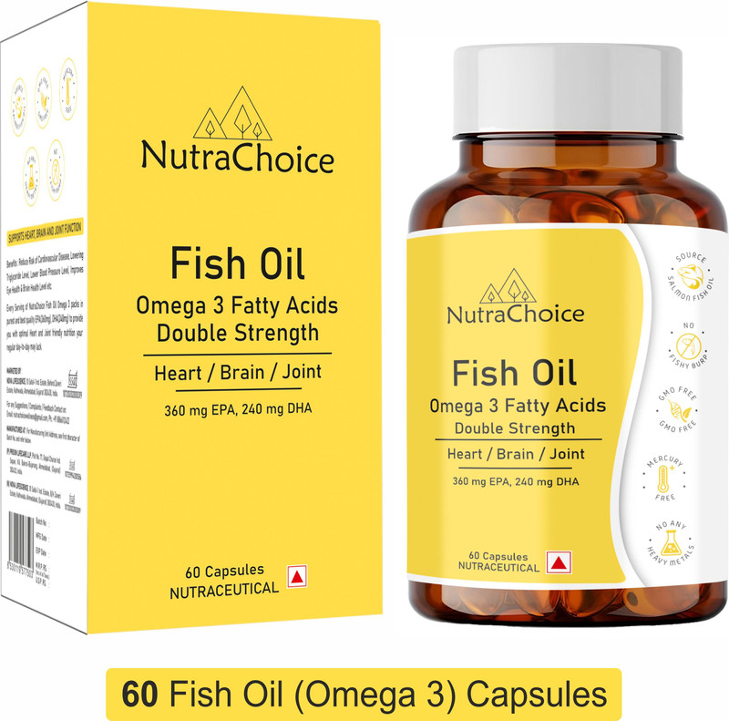 NutraChoice Fish Oil Double Strength Omega-3 (360mg EPA&240mg DHA) for Heart & Joint Health(60 Capsules)