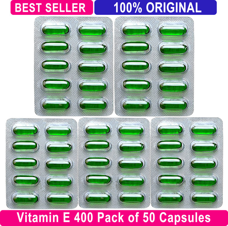 HEALTHPRIME Vitamin E 400 Capsule for Face and Hair, Supports Skin Brightening & Strong Hair(50 Capsules)