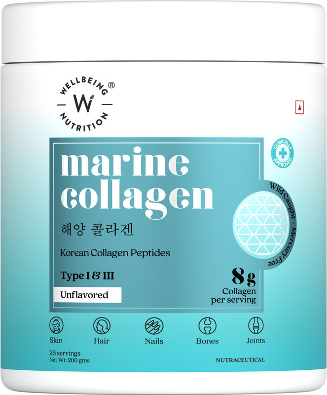 Wellbeing Nutrition Pure Korean Marine Collagen Powder|Supports Healthy Skin, Hair,Nails,Bone-200g(200 g)