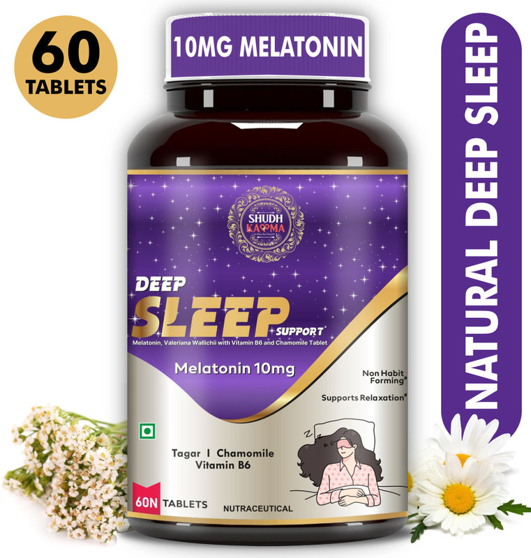 Shudh Kaama Deep Sleep Melatonin 10mg and Tagar 250| Sleeping aid pills for Men and Women(60 Tablets)