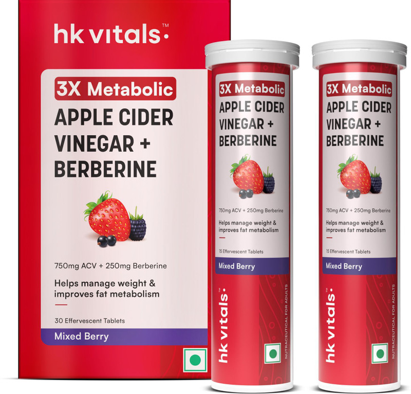 HEALTHKART hk vitals 3x Metabolic Apple Cider Vinegar + Berberine, Mixed Berry | Combo Pack(2 x 15 Tablets)