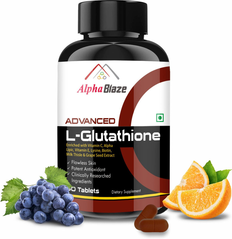AlphaBlaze L - Glutathione Tablets 1000mg with Vitamin C & E, Milk Thistle, Biotin(60 Tablets)