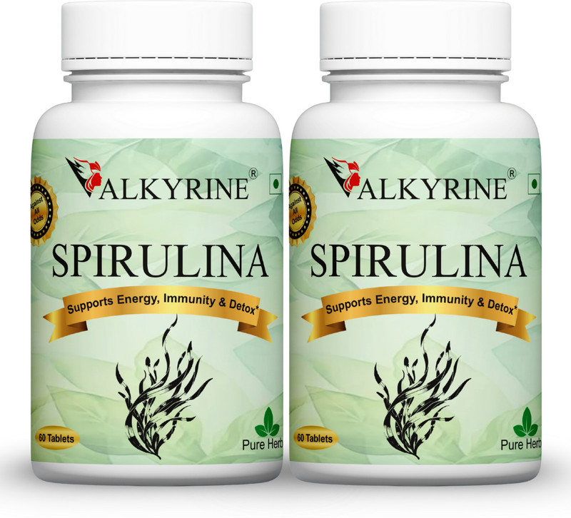 VALKYRINE Organic Spirulina - Superfood ,Multivitamins with Protein(Pack of 2, 120 Tablets)