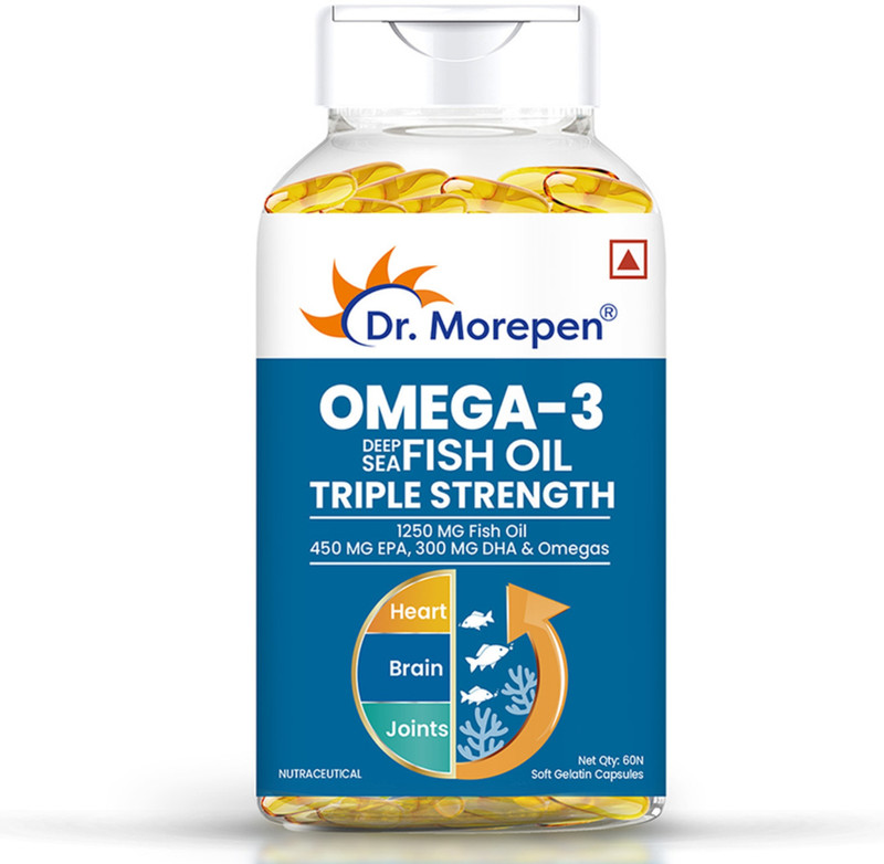 Dr. Morepen Omega-3 Fish Oil | 1250mg Triple Strength Capsules | No Fishy Burps(60 Capsules)