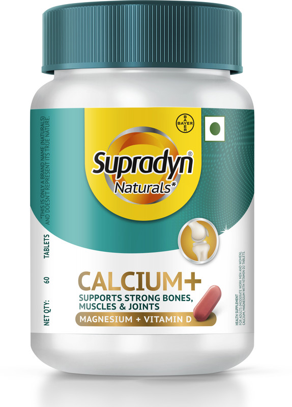 Supradyn Naturals Calcium+ For Men and Women, 100% Vegetarian,For Stronger Bones & Health(60 Tablets)