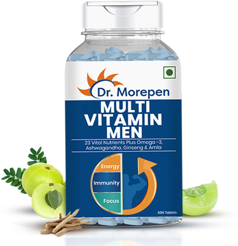 Dr. Morepen Multivitamin for Men with Omega -3 & Ashwagandha |Boost Energy, Immunity & Focus(60 Tablets)