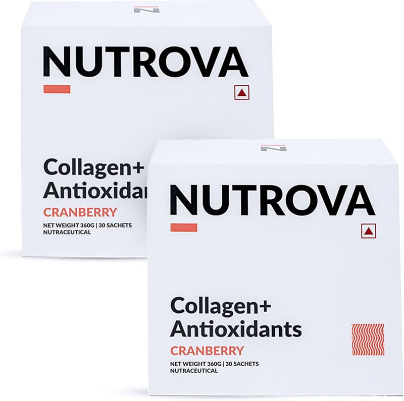 NUTROVA Collagen+Antioxidants Supplement Powder For Men & Women, Cranberry | Easy To Mix(2 x 360 g)